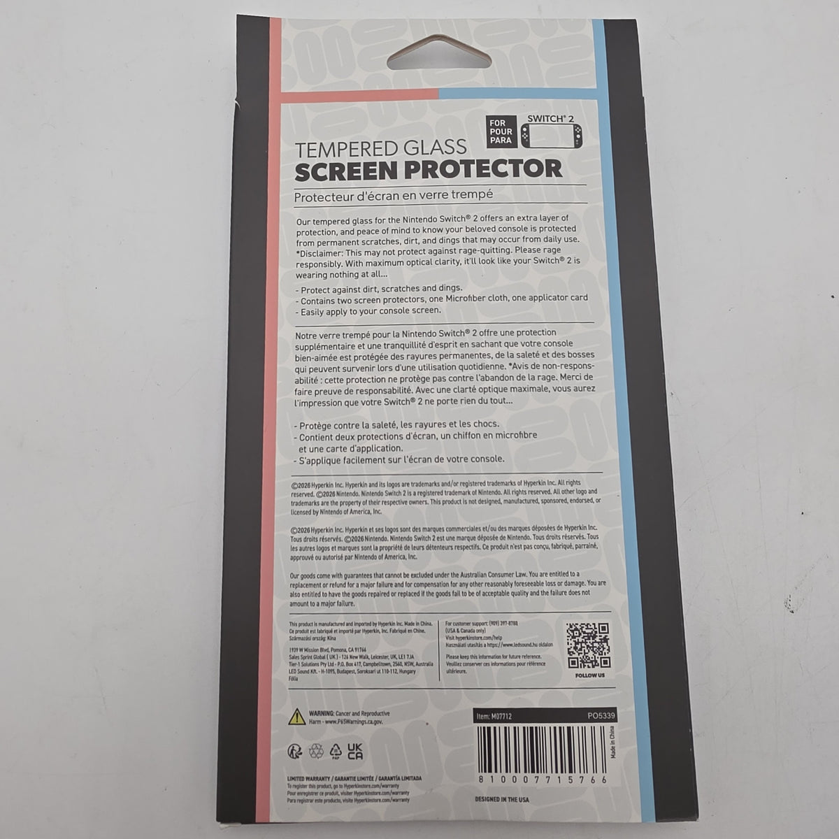 New HYPERKIN Tempered Glass Screen Protector M07712 For Switch 2