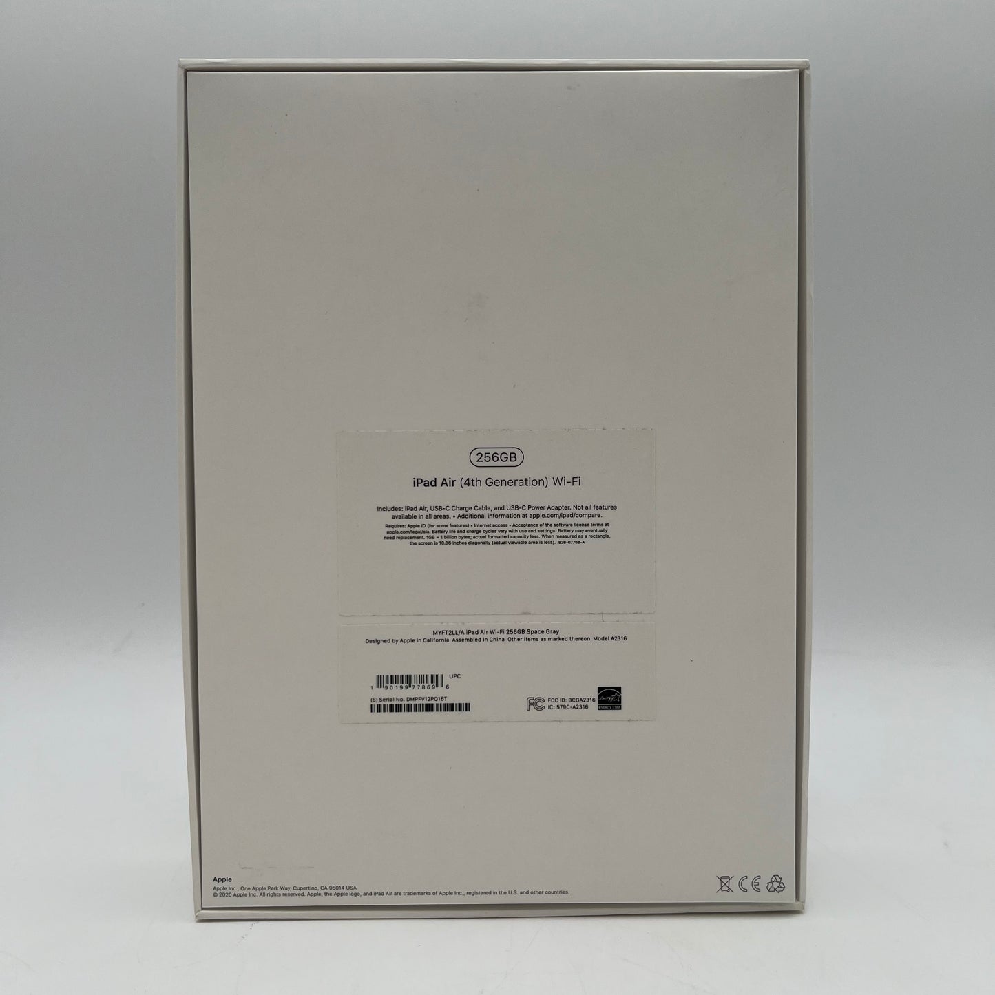 WiFi Only Apple iPad Air 4th Gen 256GB 15.6.2 Space Gray MYFT2LL/A