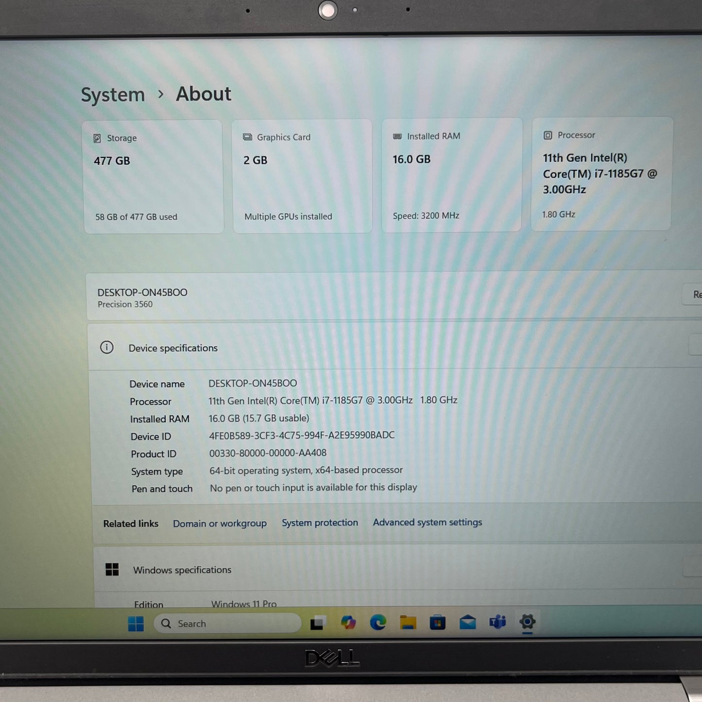 Dell Precision 3560 15.6" i7-1185G7 3.0GHz 16GB RAM 512GB SSD T500