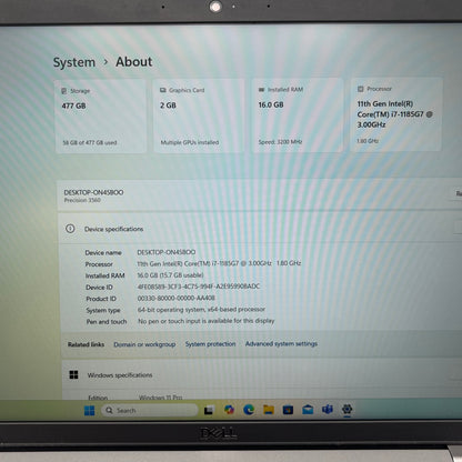 Dell Precision 3560 15.6" i7-1185G7 3.0GHz 16GB RAM 512GB SSD T500