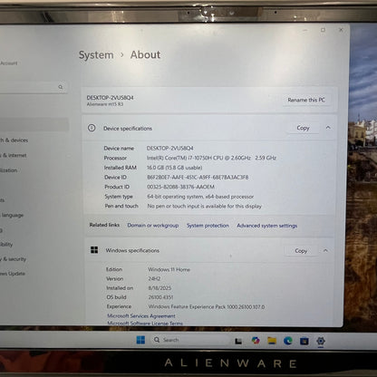 Alienware M15 R3 P87F002 15" i7-10750H 2.6GHz 16GB RAM 1TB SSD Geforce RTX 2070