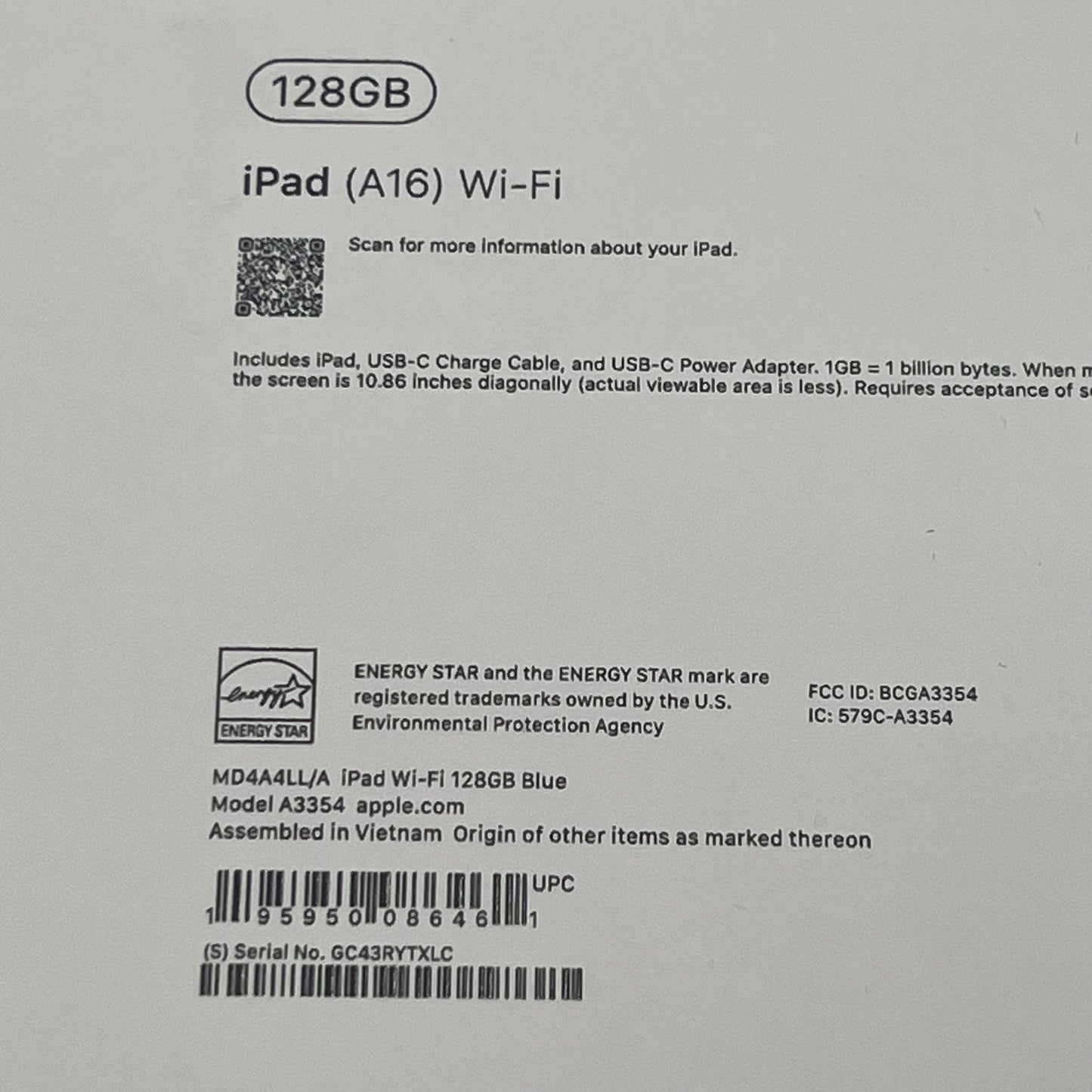 WiFi Only Apple iPad 11" (A16) 128GB Blue