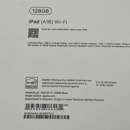 WiFi Only Apple iPad 11" (A16) 128GB Blue