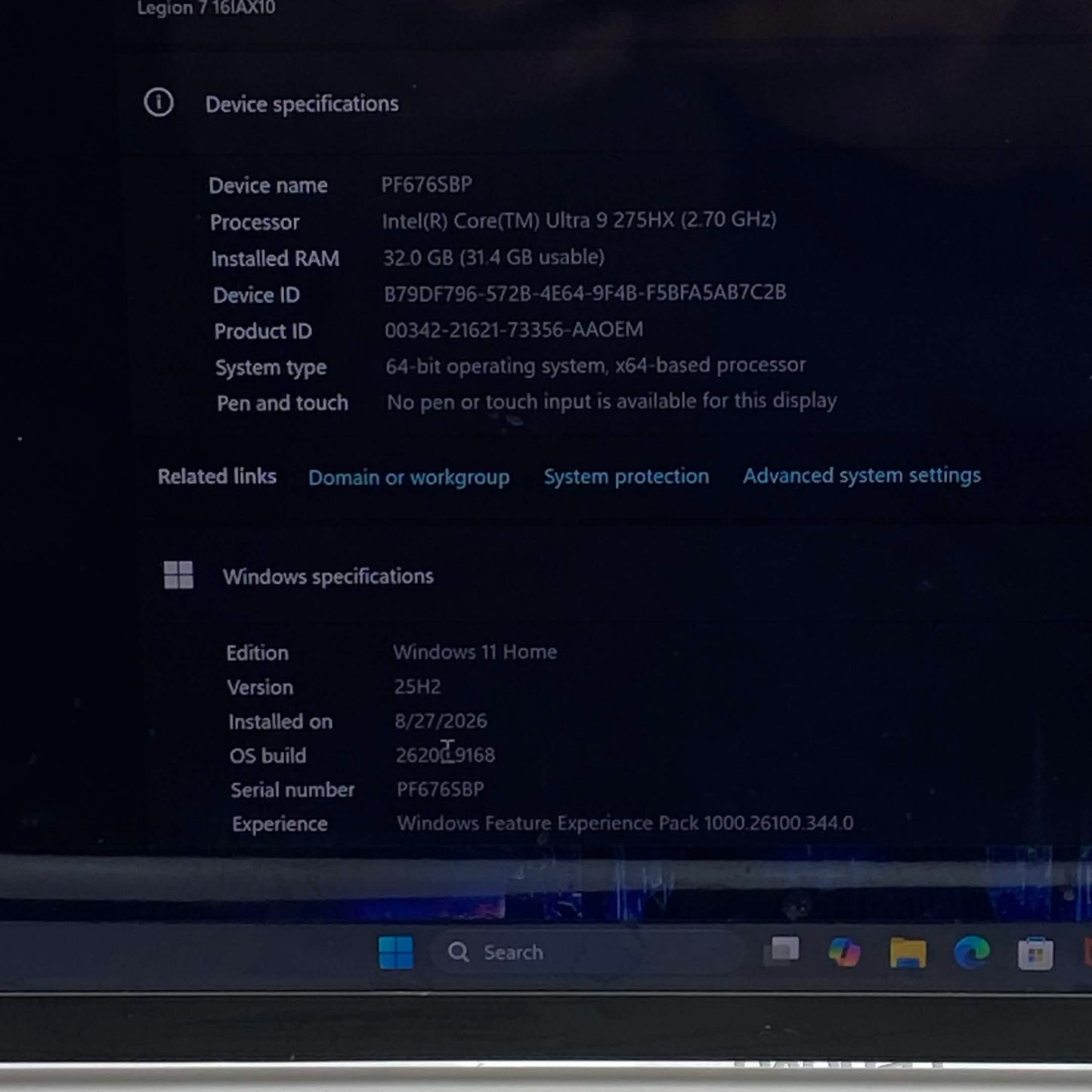 Lenovo Legion 5 16IAX10 16" Core Ultra 9 275HX 2.7GHz 32GB RAM 1TB SSD RTX 5070